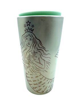 Starbucks 50th Anniversary 2020 Mermaid Ceramic Tumbler Lid 12oz Green Iridescen